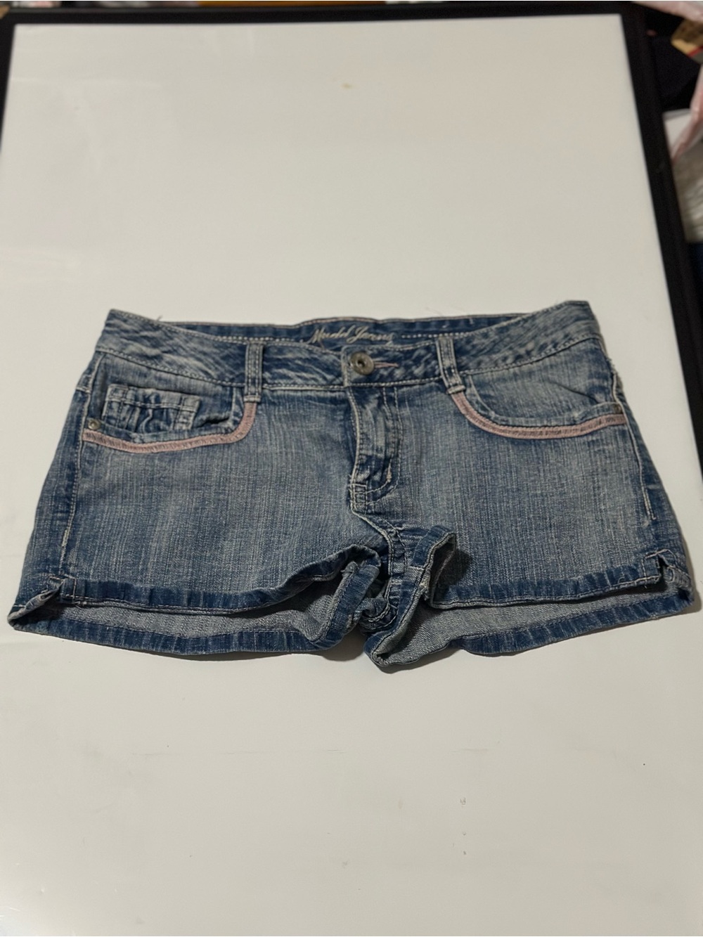 Mudd Blue Denim Shorts with Pink Pocket Trim